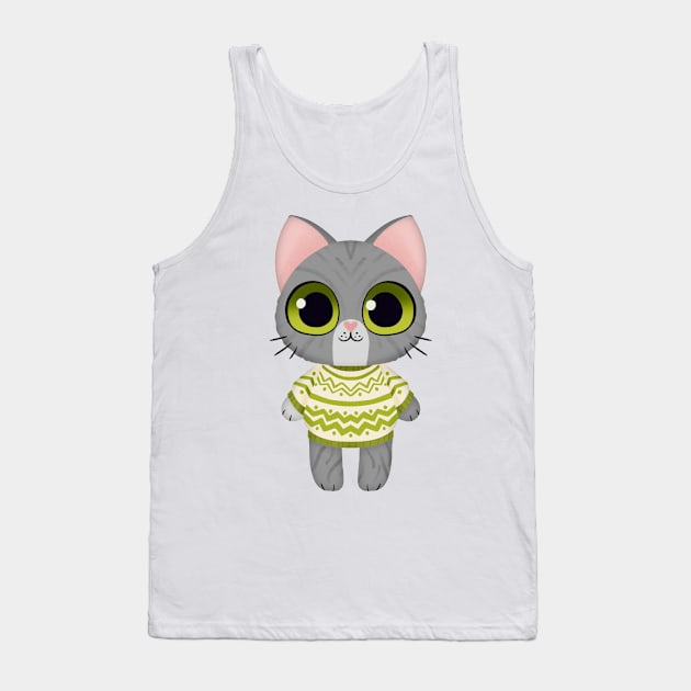 Holiday Kitten Gray Tank Top by Twkirky